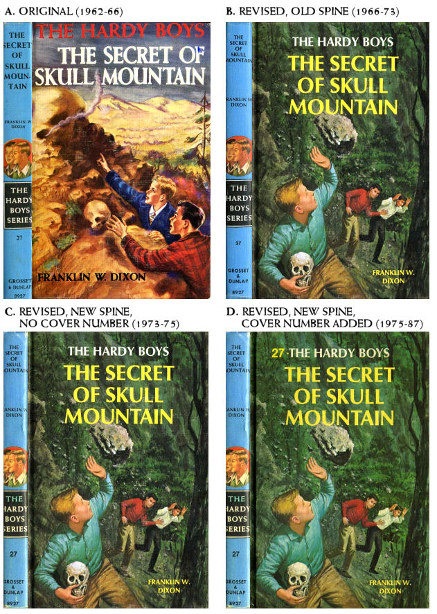 Comparison of the 4 PC spine + cover combinations for volume 27 (original, revised old spine, revised new spine, revised new spine + cover number)